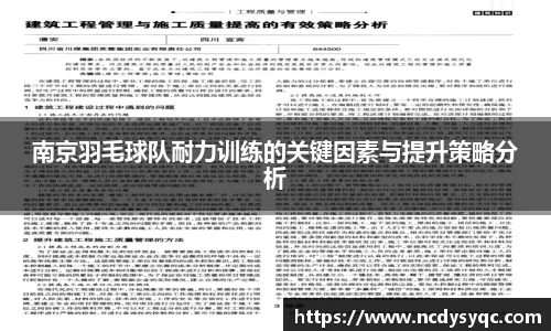 南京羽毛球队耐力训练的关键因素与提升策略分析