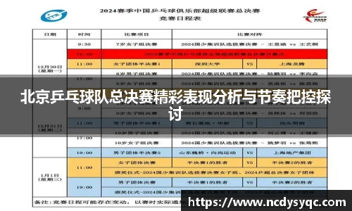 北京乒乓球队总决赛精彩表现分析与节奏把控探讨